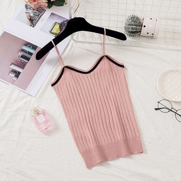 

women tank v neck knitted camisole sleeveless for club party solid slim outer wear shirt female, White