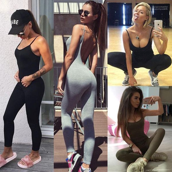 

rompers solid color women clothes summer yoga jumpsuits backless skinny fitness gym, Black;white