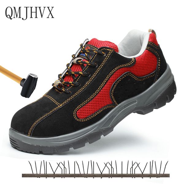

men's work safety shoes mesh breathable lightweight safety shoes for men steel toe combat ankle boots indestructible, Black