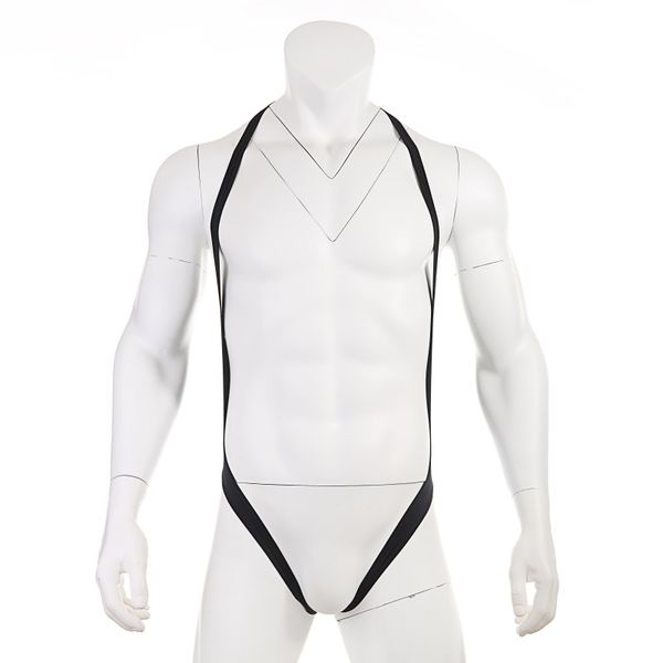 Sexy offener BuBodysuit für schwule Männer, Dessous-Trikot, mit ausgehöhlten Trägern, Overall, Mankini, Halter, Wrestling, exotische Unterwäsche, Kostüm