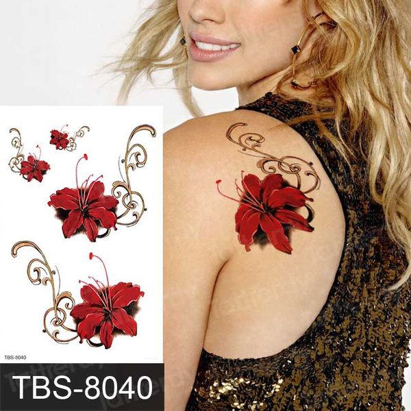 

rose lotus flower temporary tattoo for women girls body tattoo sticker girl tatouage temporaire femme back tatoo fake