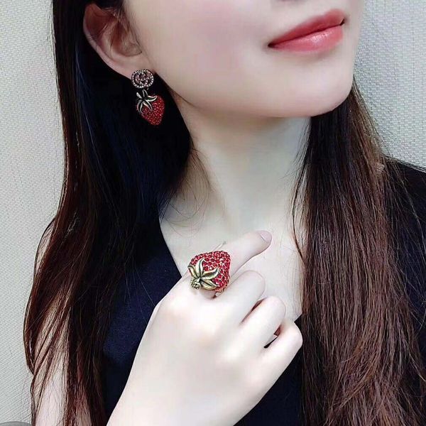 

fashion jewelry series alloy rhinestone cute strawberry earrings 3 european and american temperament personality fashion baroque stud earrin, Golden