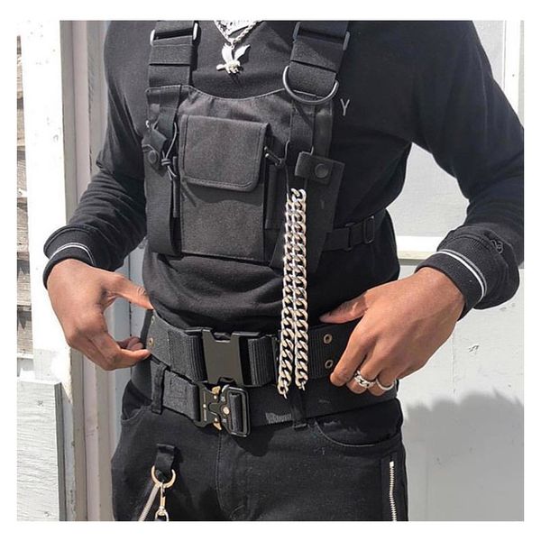 

Nylon Adjustable Black Vest Hip Hop Tactical Chest Bag Streetwear Functional Harness Chest Rig Kanye Waist Pack Fashion