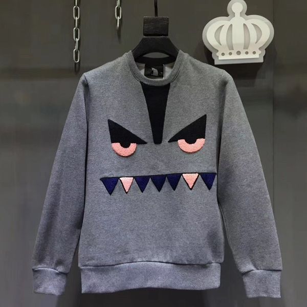 

2019 small monster sweatshirt mens designer hoodies embroidery eye flocking male round neck cotton thick hoodie sweater coat size s-3xl, Black