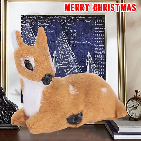 

plush plastic christmas reindeer xmas elk mini lying deer home decor desklawn ornaments new year office figurine status