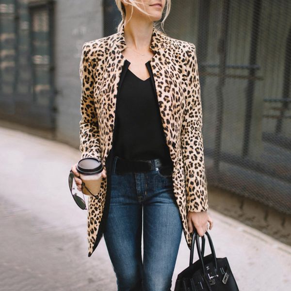 

women winter warm jacket leopard print coat cardigan long cardigan coat long sleeve slim jacket women chaquetas mujer 2019, Black;brown
