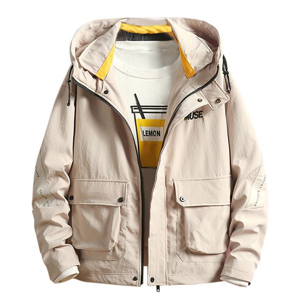 

2019 fashion men autumn winter warm outwear slim casual coats patchwork hoodie multi-pockets outwear coat z87, Black;brown