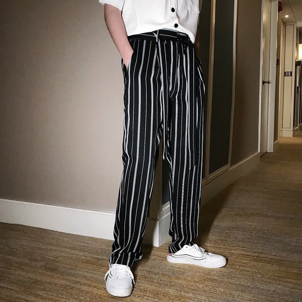 

2019 spring and summer new korean cotton couple harajuku loose solid color striped casual dating sports long section, Black