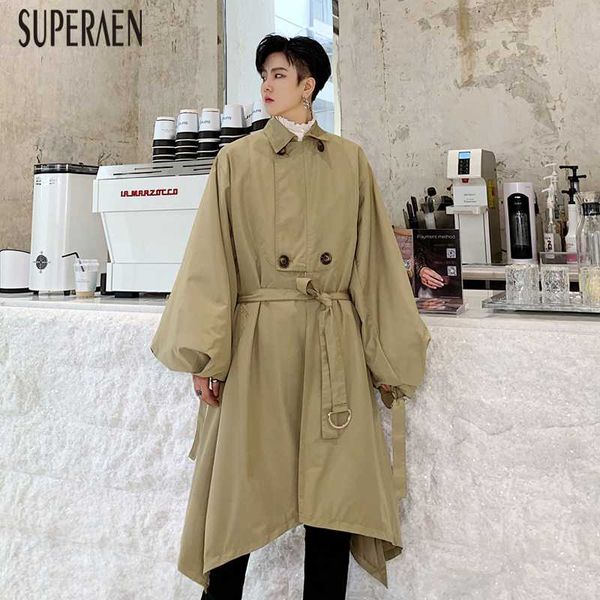 

superaen spring and autumn new 2020 trench coat for women irregular wild casual ladies windbreaker double-breasted coats, Tan;black