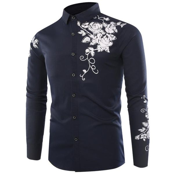 

мужская рубашка 2019 бренд бизнес slim fit рубашки повседневные социальные цветочные печатных с длинным рукавом camisa masculina сорочка 4xl, White;black