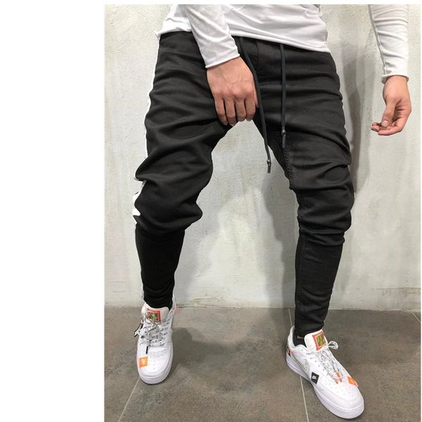 

men's jeans 2021 solid color menswear hip hop sweatpants skinny zipper designer black and blue side piece casual street leg pencil pan