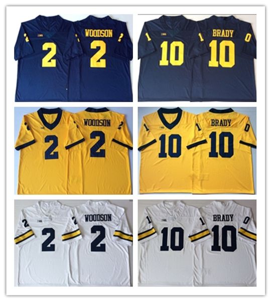 NCAA Michigan Wolverines 2019 # 10 Tom Brady Jersey Vendita calda 2 Charles Woodson Navy Blue White Yellow Stitched College Football Jersey S-3XL