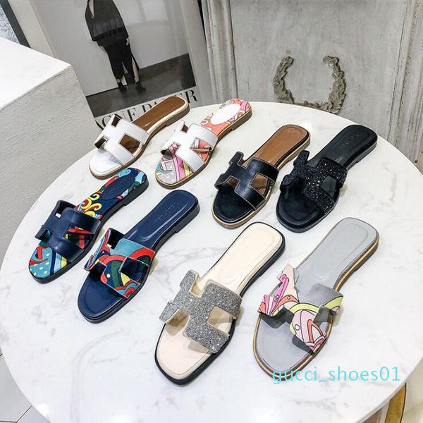 

2019h fashion ladies sandals slippers european and american women genuine leather flat sandals summer new high-end fashion slippers g01, Black