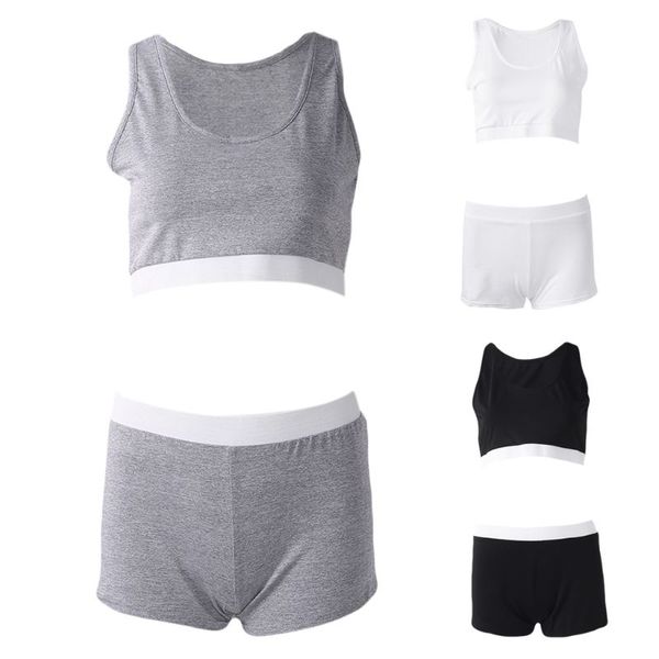 

womens bodycon 2 piece outfit deep scoop neck crop mid waist shorts solid color sportsuit yoga fitness activewear, Black;blue