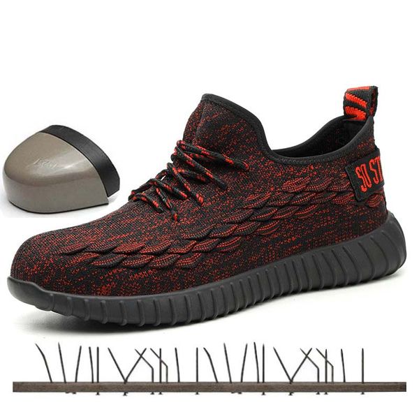 

construction work safety shoes steel toe cap men breathable prevent piercing protective boots male sneaker anti-smashing shoes, Black