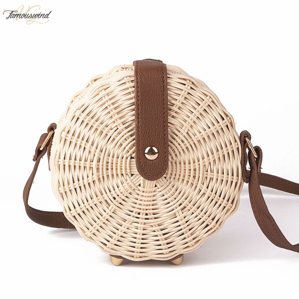 

2020 women straw bag bohemian bali rattan beach handbag small circle lady vintage crossbody handmade kintted shoulder bags