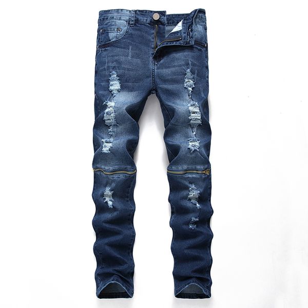 

shredded men jeans ripped jeans 100% cotton fashion designer men straight dark blue print