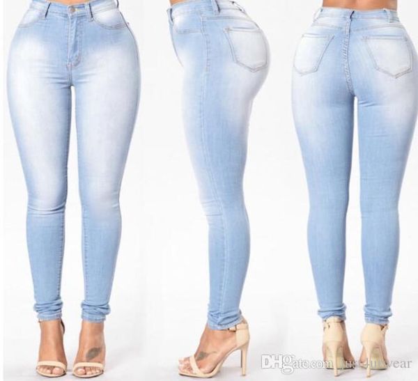 

women clothes washed jeans fashion slim pencil pants long trousers denim pants zipper women solid color blue jeans