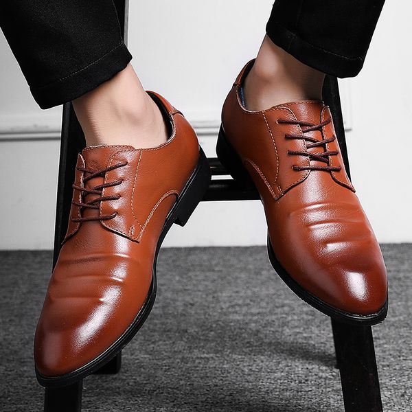 

formal dress shoes men oxford genuine leather men's dress shoes business shoes men oxford leather zapatos de hombre 2019 new, Black