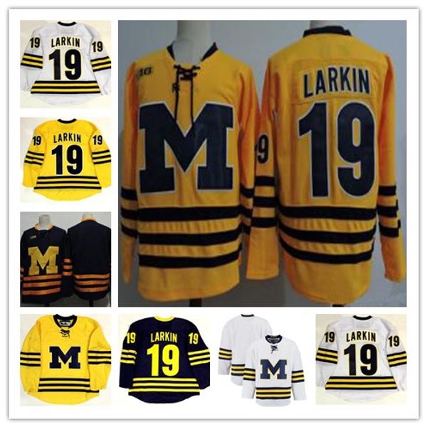 

michigan wolverines #19 dylan larkin yellow jersey college hockey stiched jerseys s-3xl, Black;red