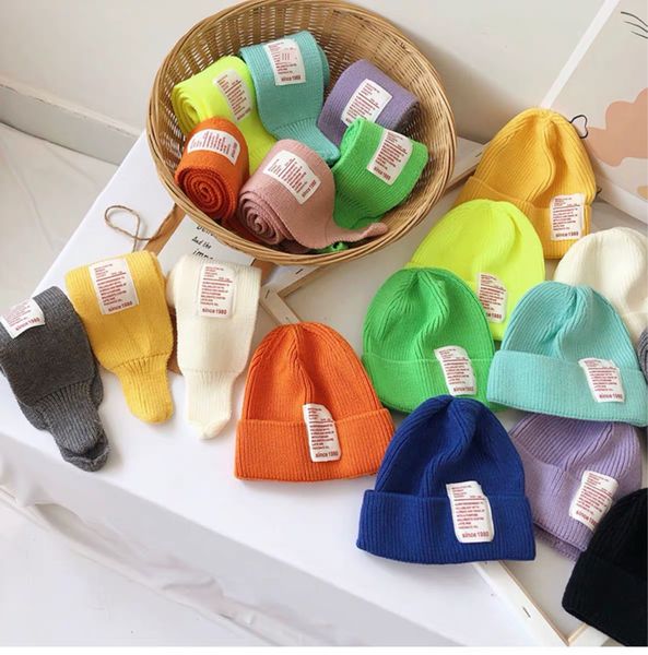 

rrojd candy-colored autumn wool hat children's hat scarf two-piece set men's and women's baby warm ear warm candy scarf candy, Red;brown