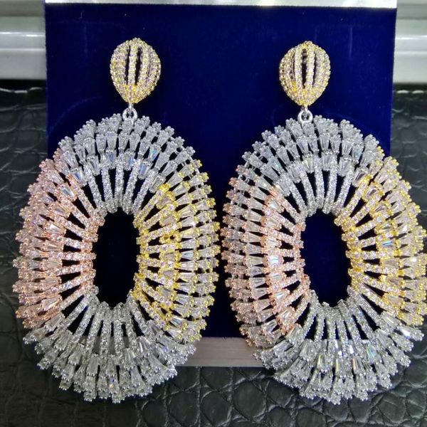 

godki new luxury fireworks nigerian long dangle earrings for women wedding zircon crystal cz dubai gold bridal earring 2019, Silver
