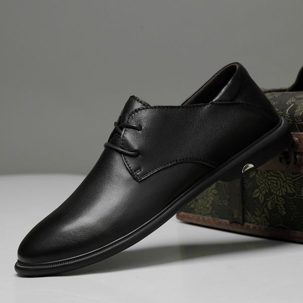 

2019 men shoes genuine leather comfortable lace up men casual shoes outdoor fashion footwear chaussures flats for l4, Black