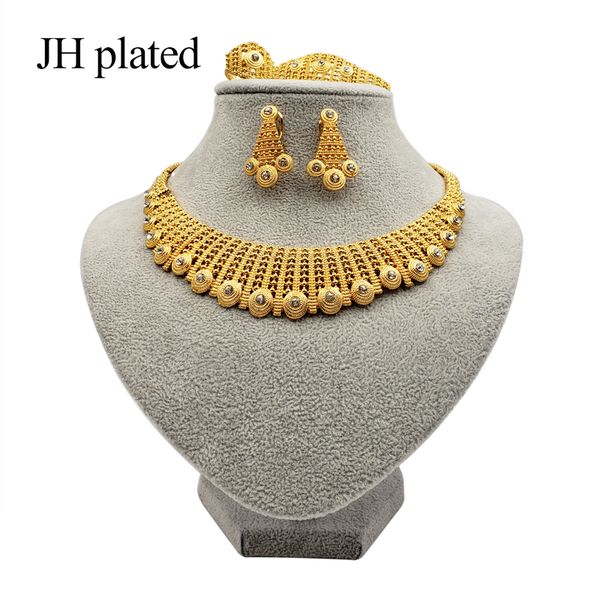 

jhplated 2019 dubai fashion цвет золота комплект ювелирных изделий африканские свадебные подарки партия для женщин ожерелье браслет серьги к, Silver