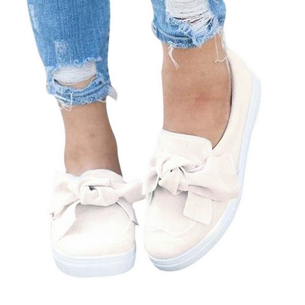 

adisputent spring casual flat women sneakers ladies suede bow tie slip on shallow comfort vulcanized shoes female flats footwear, Black