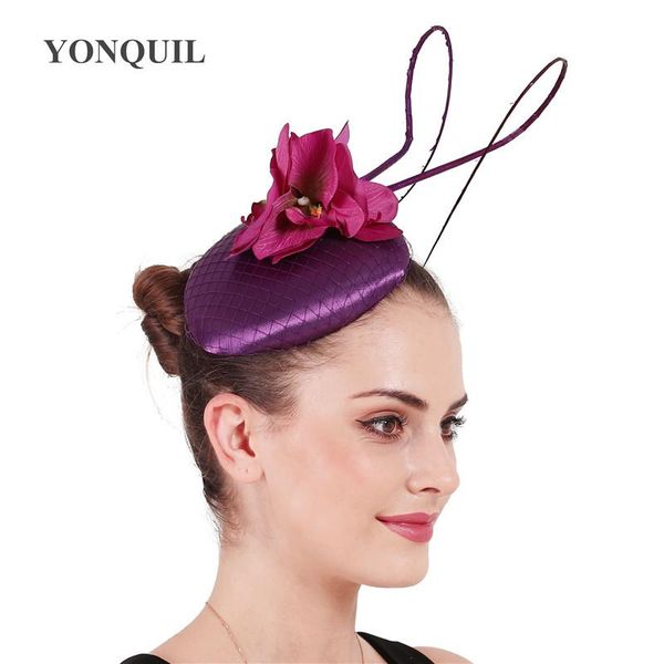 

nice satin wedding hat for bride elegant marry fascinator headwear women fashion party dinner headpiece with headband mesh cap yvrph, White