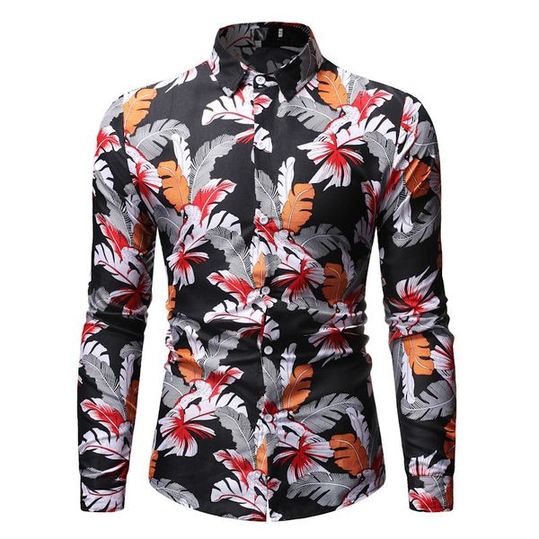 

men casual slim button down shirt long sleeve lapel print blouse plus size, White;black
