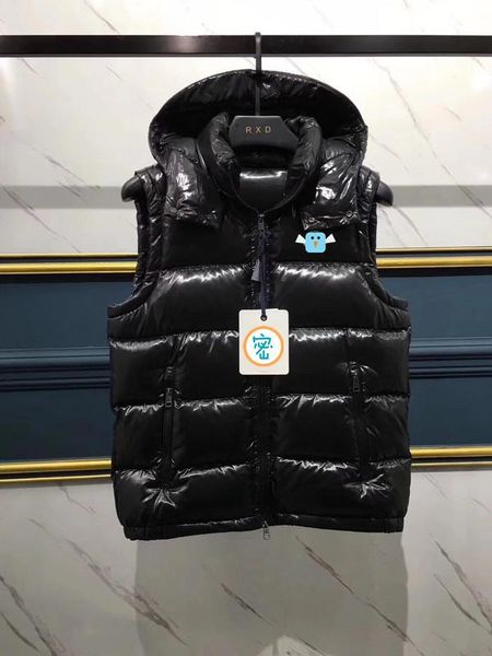 

2019 official new productt brand men winter down coat down parkas hooded m men's eye-catching logo couple down vest, Black