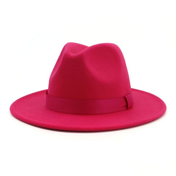 

2019 Женские стильные розовые шерстяные войлочные джаз-шляпы Fedora с широкими полями