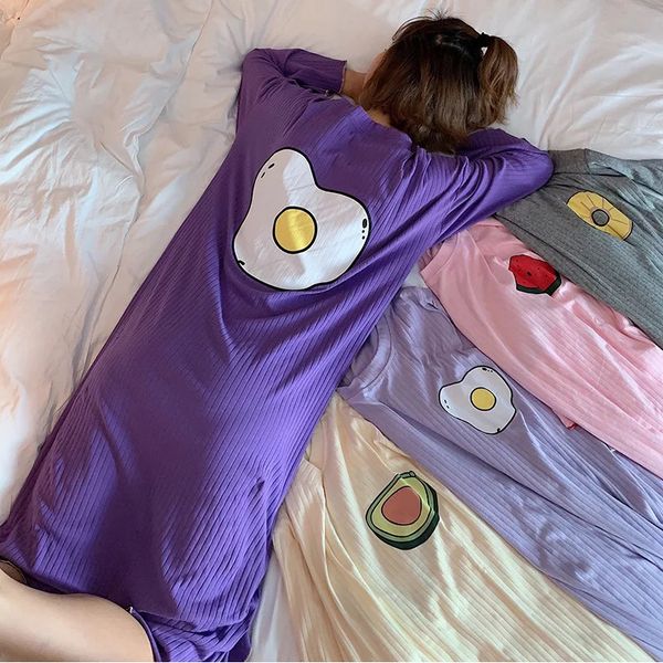 

women's sleepwear pineapple watermelon women summer robes cotton long t shirts party shirt dresses plus size cartoon homewear fashion, Black;red
