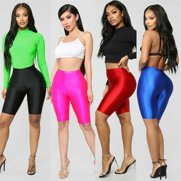 

women stretch biker bike shorts workout fitness spandex shorts knee length sports bottoms solid black red blue s m  xl, White;black