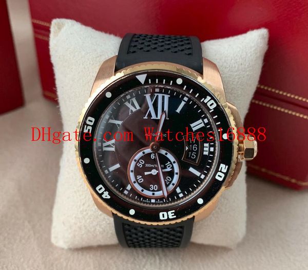

black rubber band mens date watches calibre de diver w7100055 two tone mechanical automatic movement men's watches, Slivery;brown