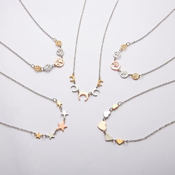 

zg charms necklace heart moon star geometric pendant clavicle chain necklace for women's fashion jewelry gift, Silver