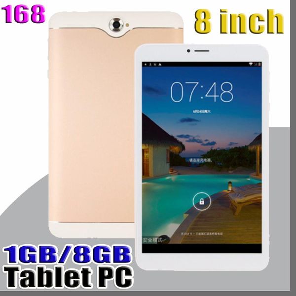 168 8-дюймовый двойной SIM 3G планшетный ПК IPS экран MTK6582 Quad Core 1 ГБ / 8 ГБ Android 4.4 Phablet PDA
