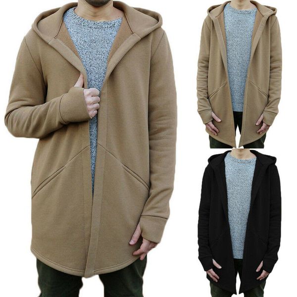 

men's british casua hooded cardigan long sleeve slim pullover jacket coat men's hooded solid color jacket, Black;brown
