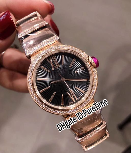 

new lvcea 102191 lup33bgdgd1d/11 rose gold diamond bezel black texture dial swiss quartz womens watch diamond steel band b49c3, Slivery;brown