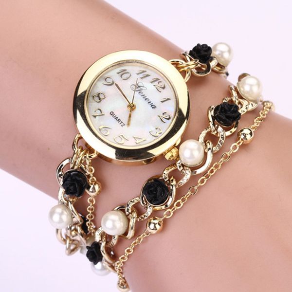 

zerotime #501 2019 new women faux pearl flower chain bracelet wrist quartz dial watch luxury design alloy fashion ree shipping, Slivery;brown