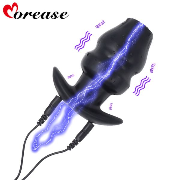 Morease Electric Shock Hollow Plug anale in silicone Usura esterna Ano dilatato per spiare lo strumento di pulizia del clistere vibrante Prodotto giocattolo del sesso Y191028