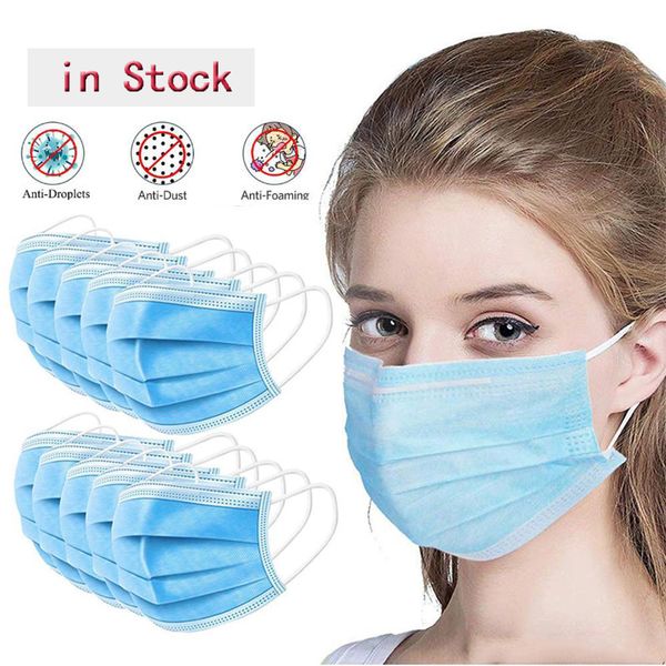 

in stock fast shipping disposable face mask 3 layer ear-loop dust mouth masks cover 3-ply non-woven dust mask soft breathable outdoor
