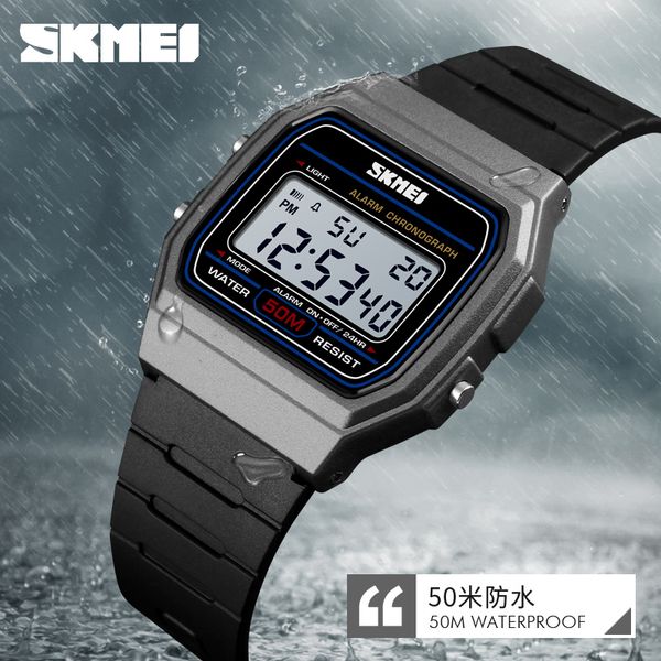 

skmei 1412 women/men couple watches square date pu strap digital sports el back chrono wristwatch relogio masculino waterproof, Slivery;brown