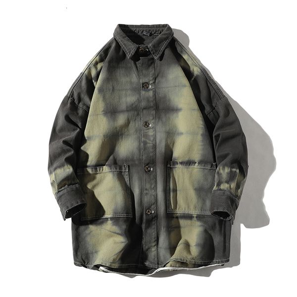 

autumn gradient denim jacket men's fashion casual retro long denim jackets mens streetwear loose hip hop bomber jacket men s-3xl, Black;brown