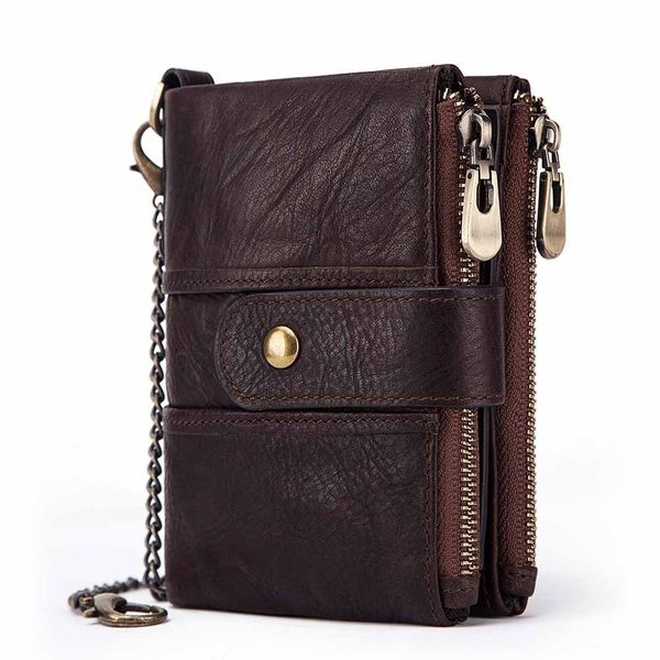 

vintage short man wallet cow leather small purse male mini wallet double zipper purse men card holder coin pocket, Red;black