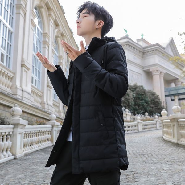 

2019 brand clothing parka men jacket mid-long thicked homme hooded parkas winter korean fashion casual jacket dropshipping 3xl, Black