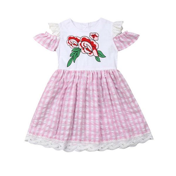 

kids toddler baby dress flower print girl off shoulder dress princess dresses cotton kids clothes plaid girls dresses sundress, Red;yellow