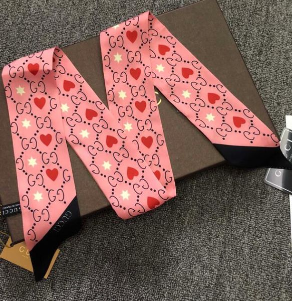 

wholesale brand silk scarf fashion men and women hair ribbon brand printed bow silk scarf fashion handbag decorative ribbon 120*8cm no box, Blue;gray