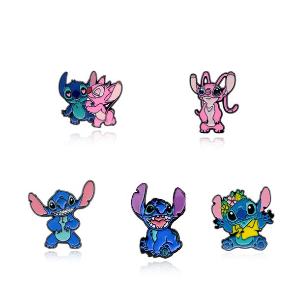 

1pcs cute anime cartoon lilo & stitch brooches for women men acrylic lapel pin denim jackets collar badge backpack gift, Gray